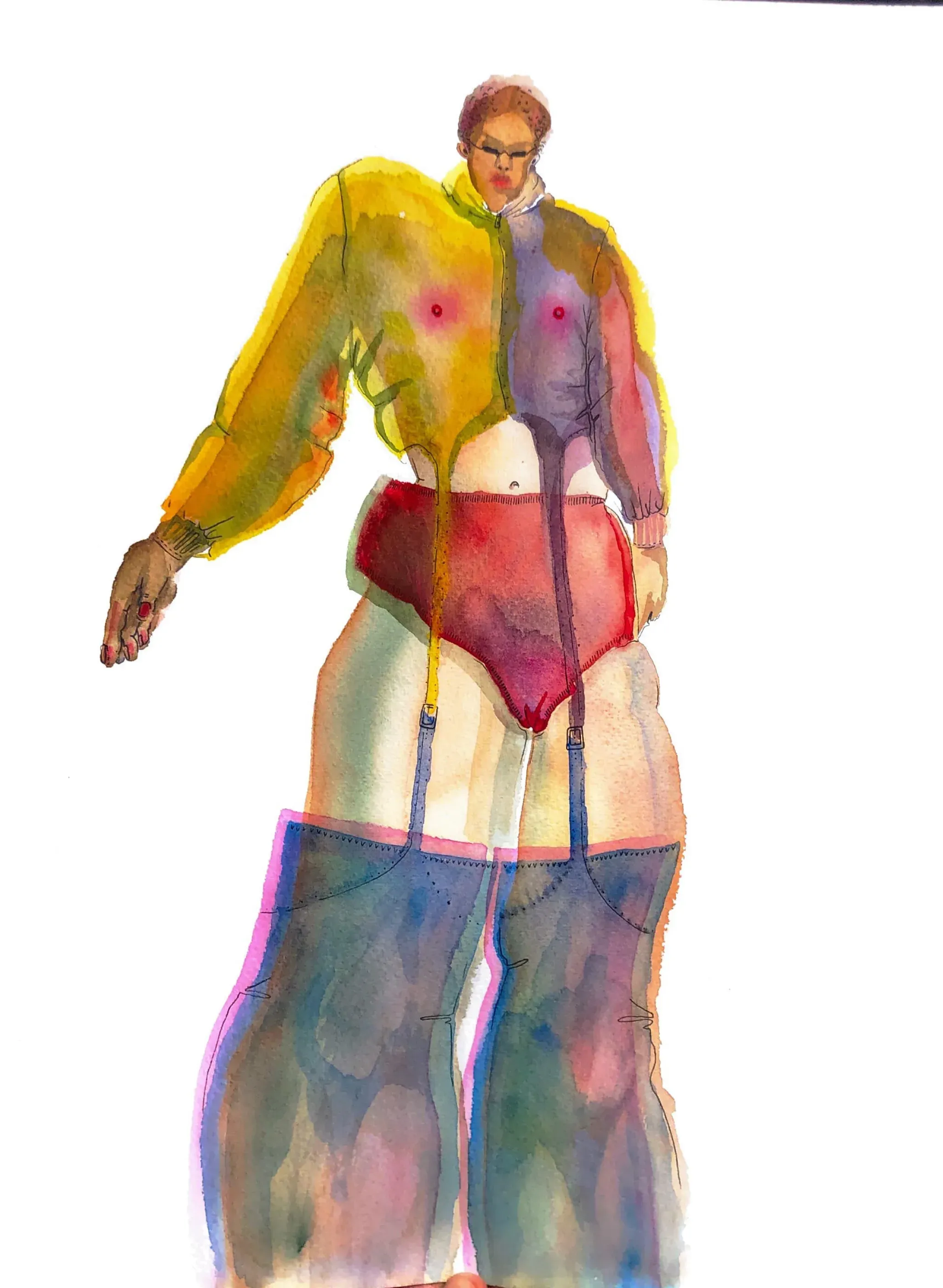 Fashion figure study exploring layering over foundation garments