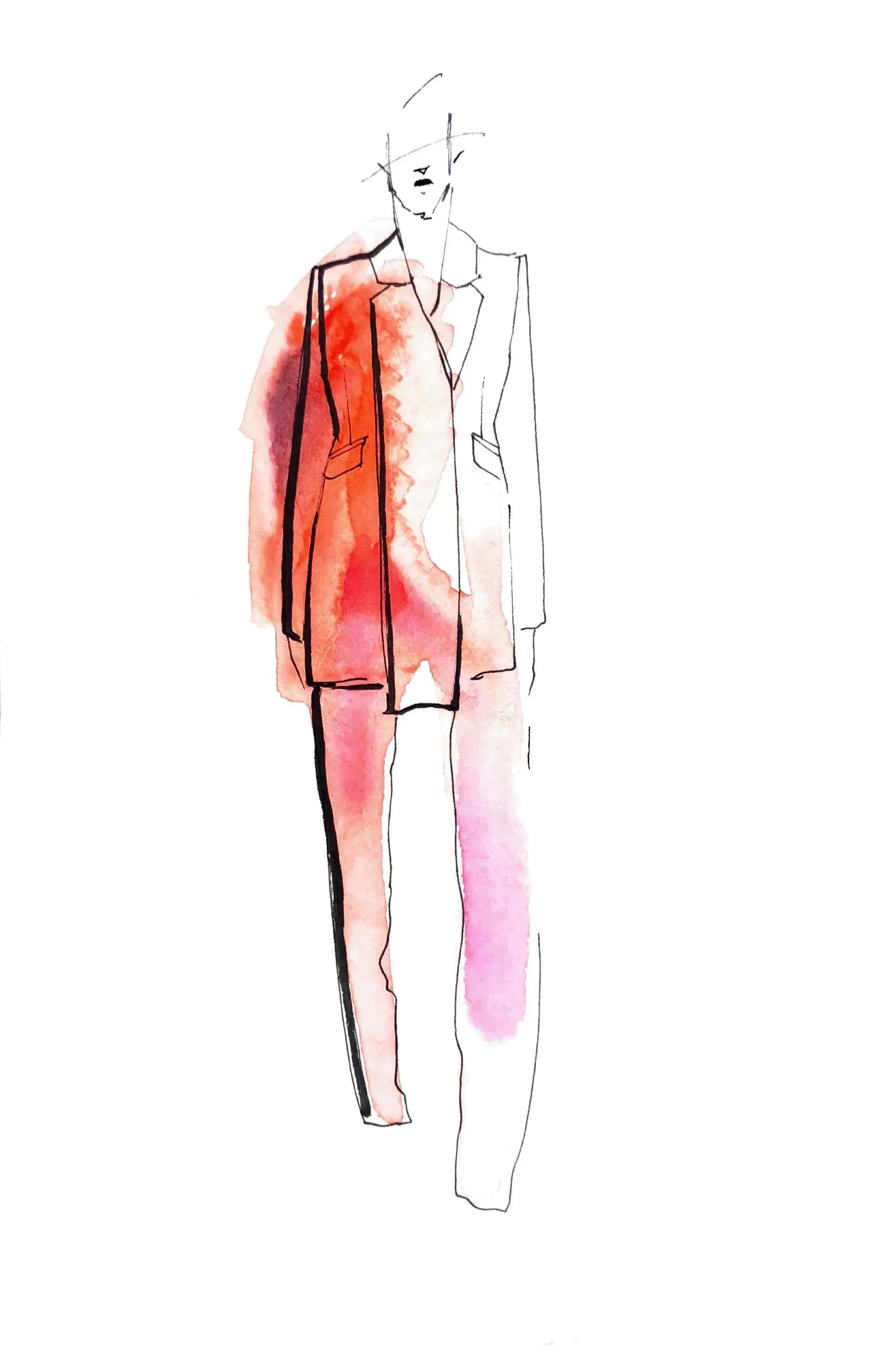 Colourway study for a tailored jacket in coral and pink