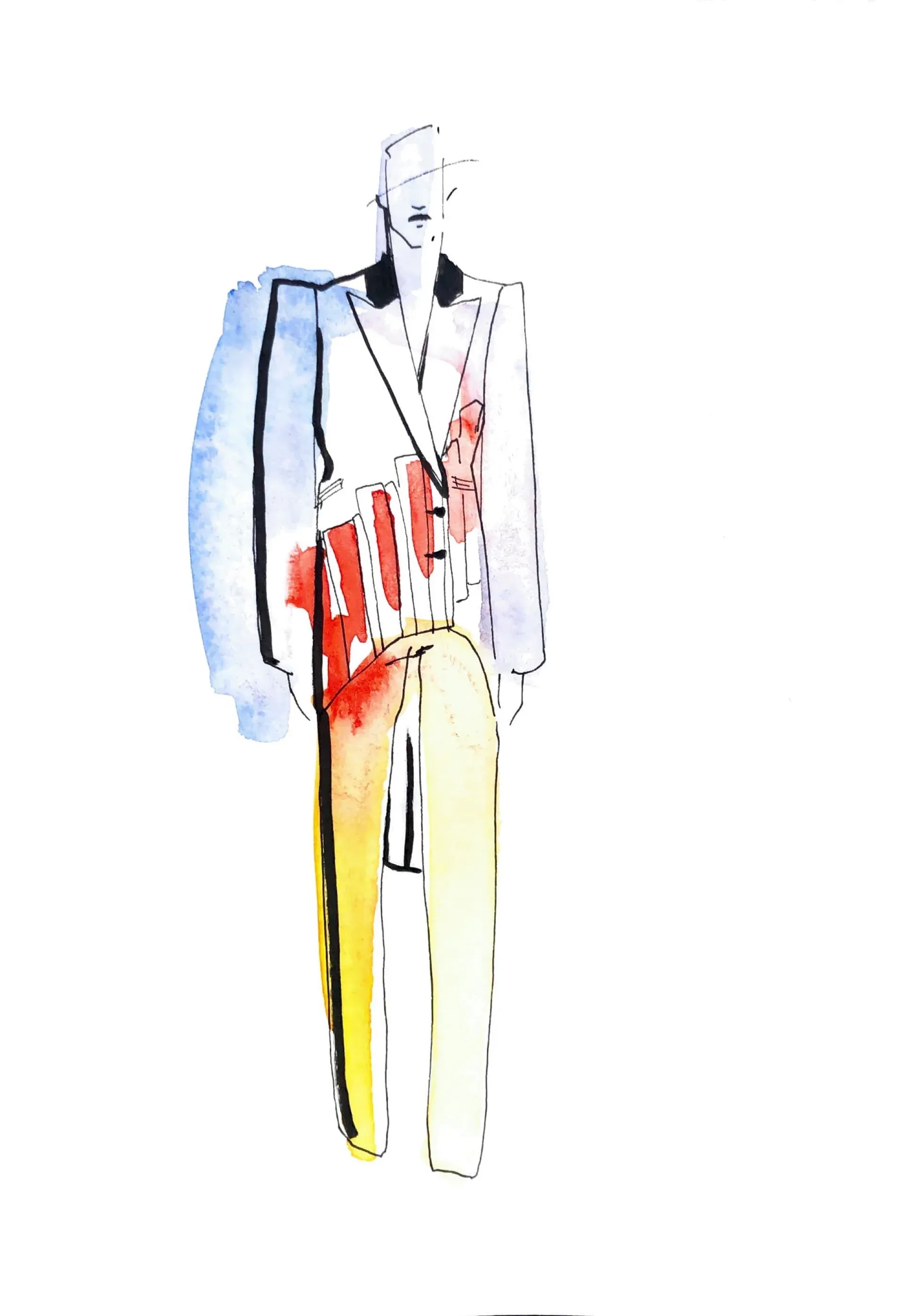 Colourway study for a striped waistcoat in blue, red and yellow