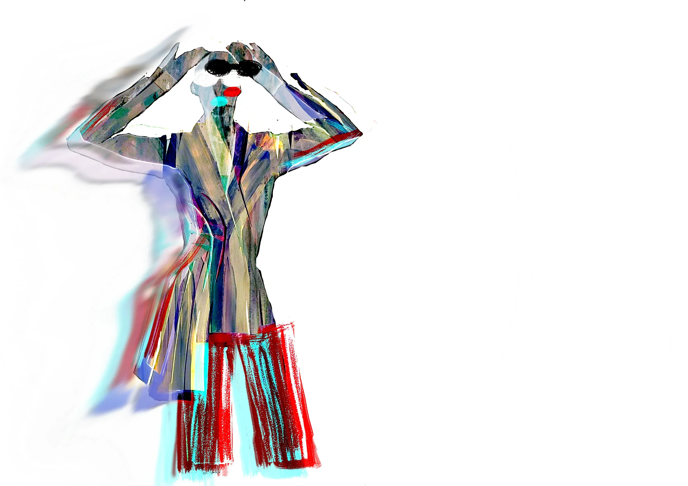 Digital collage study for a pleated striped coat
