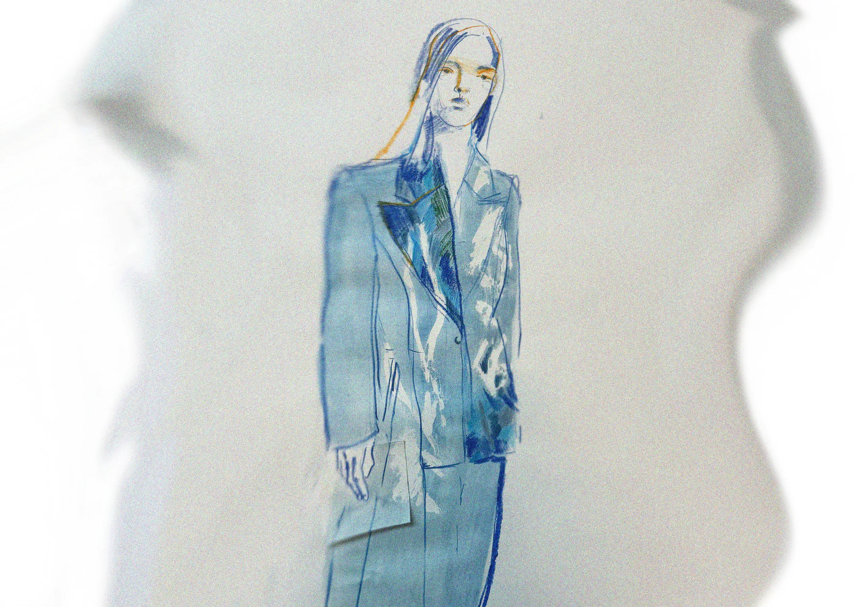 Painterly illustration of a tailored jacquard suit