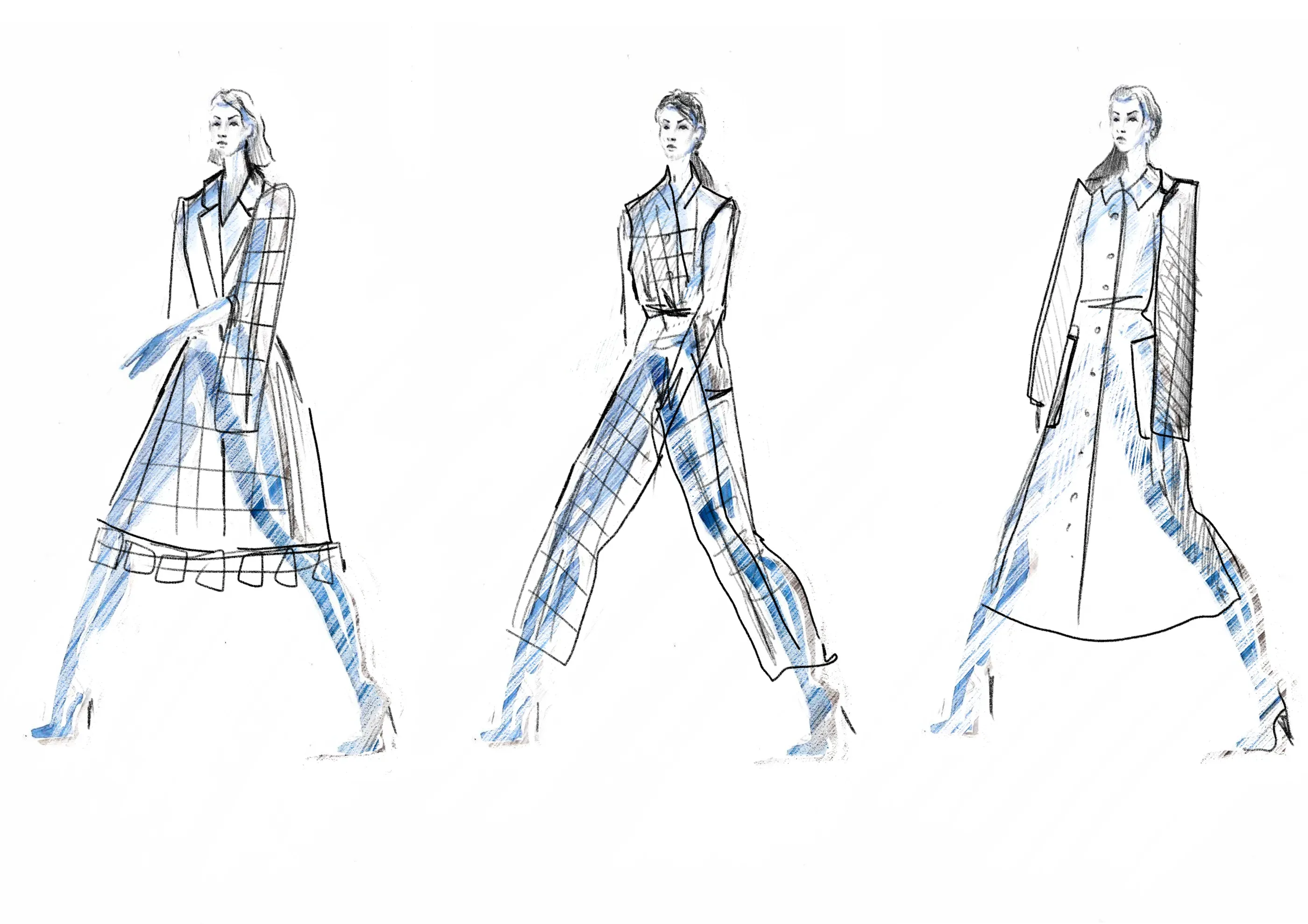Design lineup exploring plaid coat and separates silhouettes